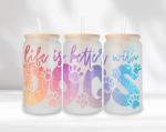 Glasbecher mit Bambusdecke und Strohhalm - Frostglasoptik - Life is better with dog